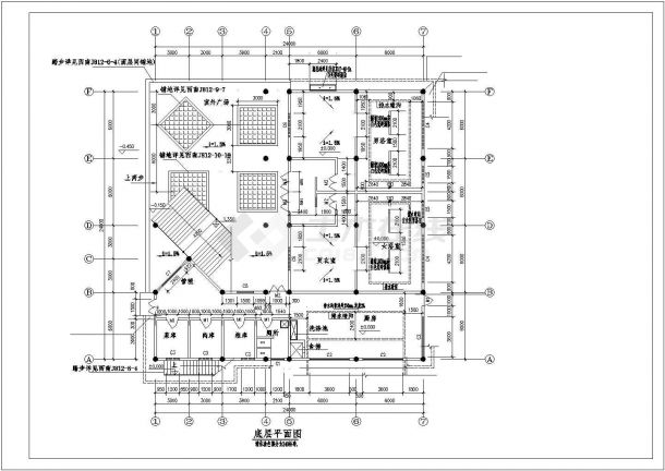 某风景度假区西磁食堂建筑装修设计方案CAD图纸-图一