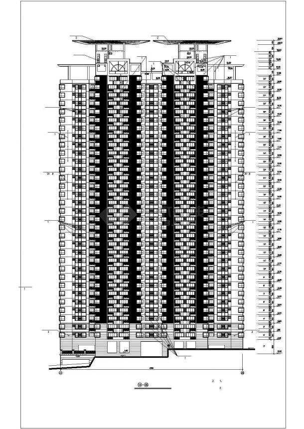 呼和浩特市某小区33+2层剪力墙结构住宅楼立剖面设计CAD图纸-图二