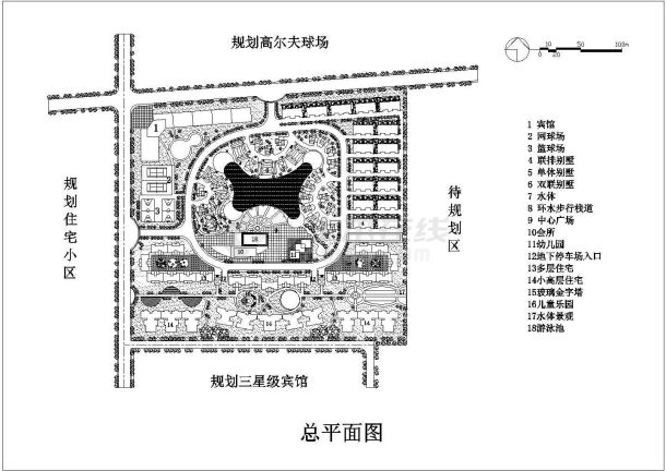 某现代高档住宅区景观规划设计cad总平面施工图-图一