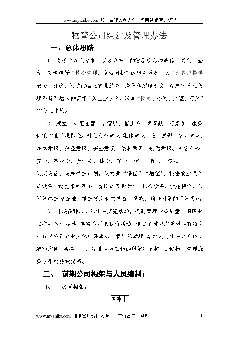 物管公司组建及管理方法