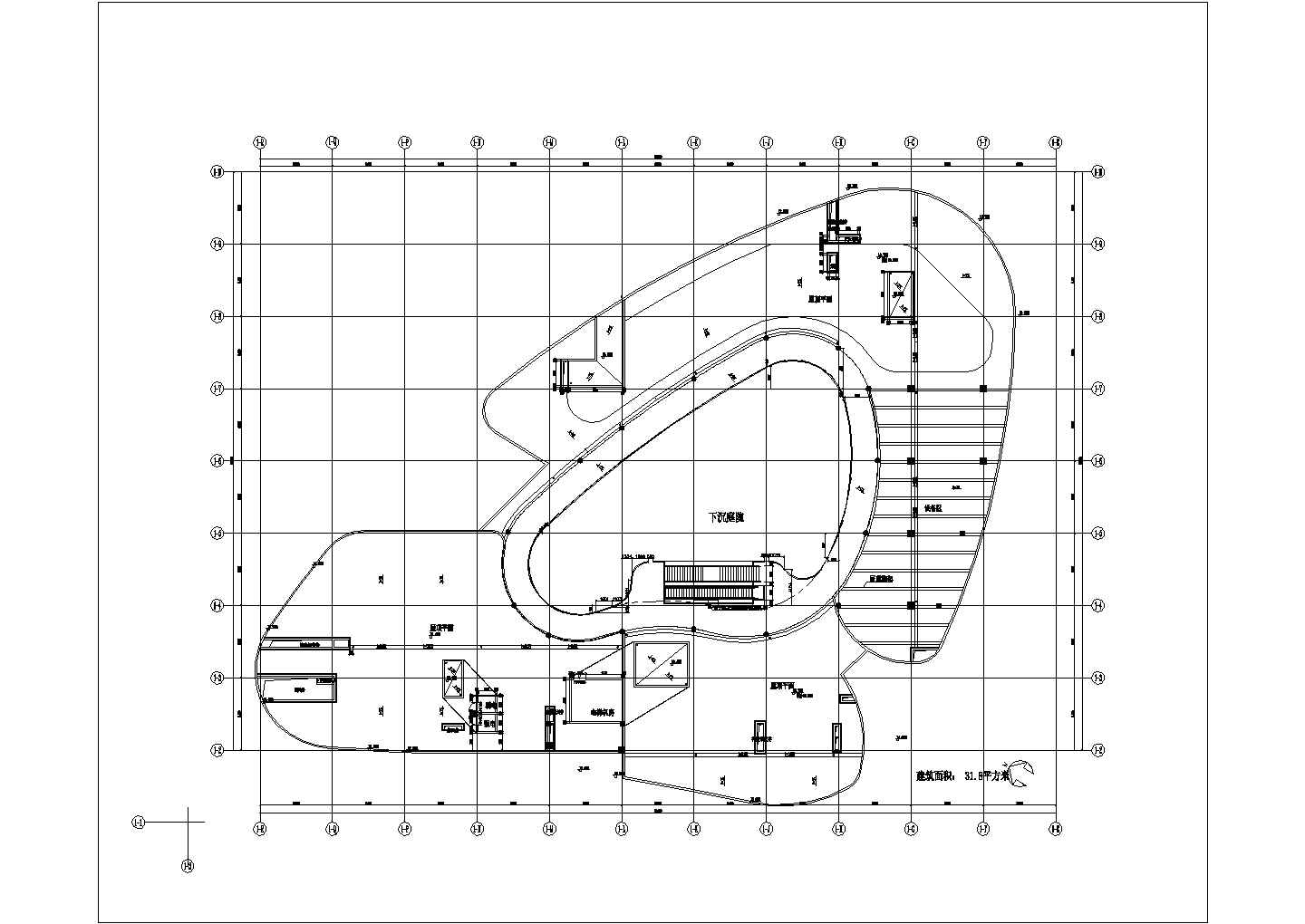 某浦江国际金融广场施工图附楼屋顶CAD设计平面