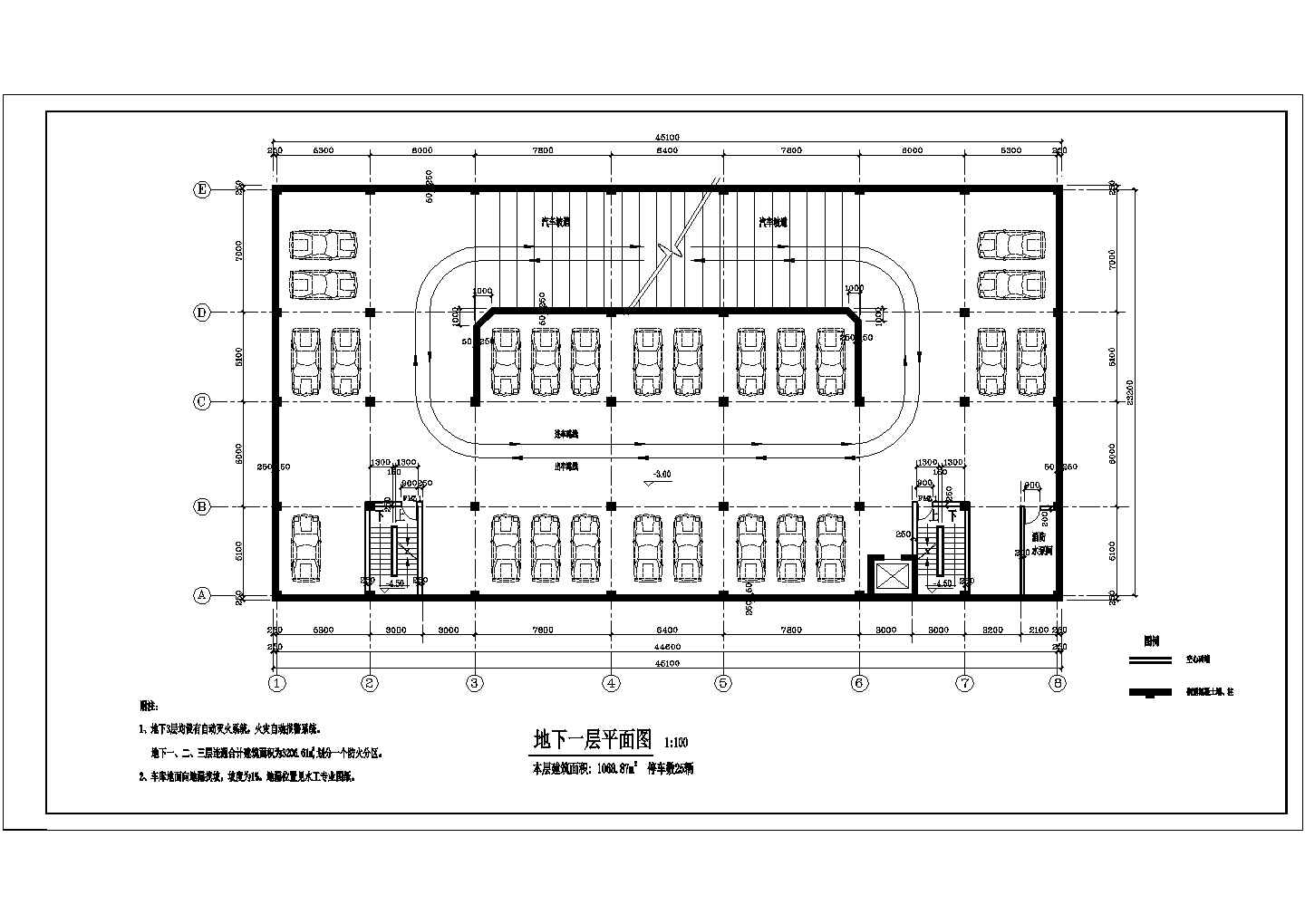 某小汽车库建筑CAD构造详细完整平面图