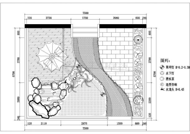 某社区屋顶花园简易平面布置设计cad施工图-图二