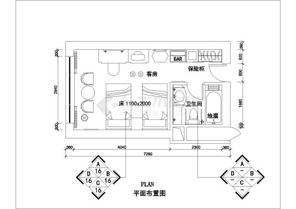 星级宾馆卫生间装修cad施工图-图二