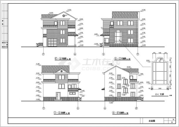 蚌埠市某村镇350平米3层砖混结构农村自建房其他建筑设计CAD图纸-图二