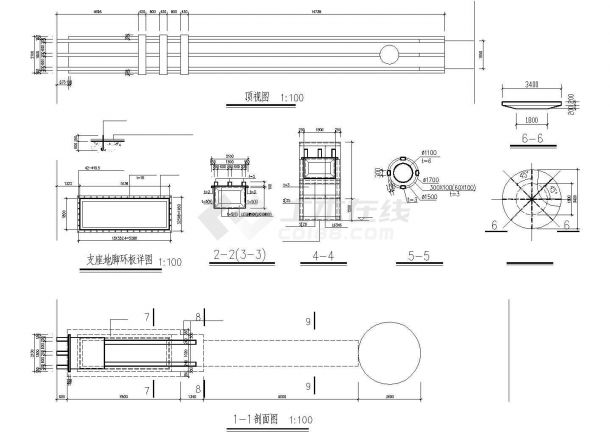 淮安市某新建居住区高12米的入口大门全套平立剖面设计CAD图纸-图二