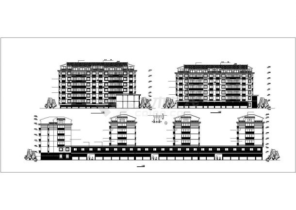 四栋框架结构七层组合式商住楼平立剖面设计CAD图纸（1-2层商用）-图一