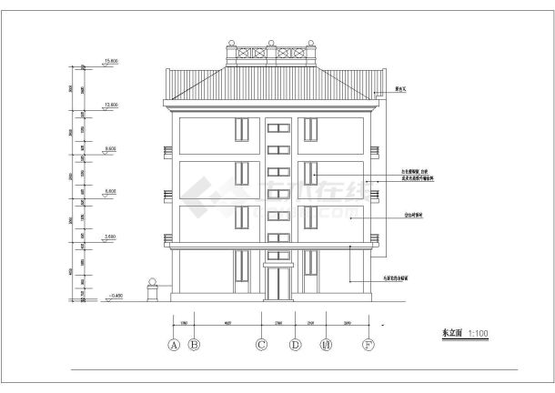 扬州市某现代化村镇四层砖混结构自建民居楼平立剖面设计CAD图纸-图一