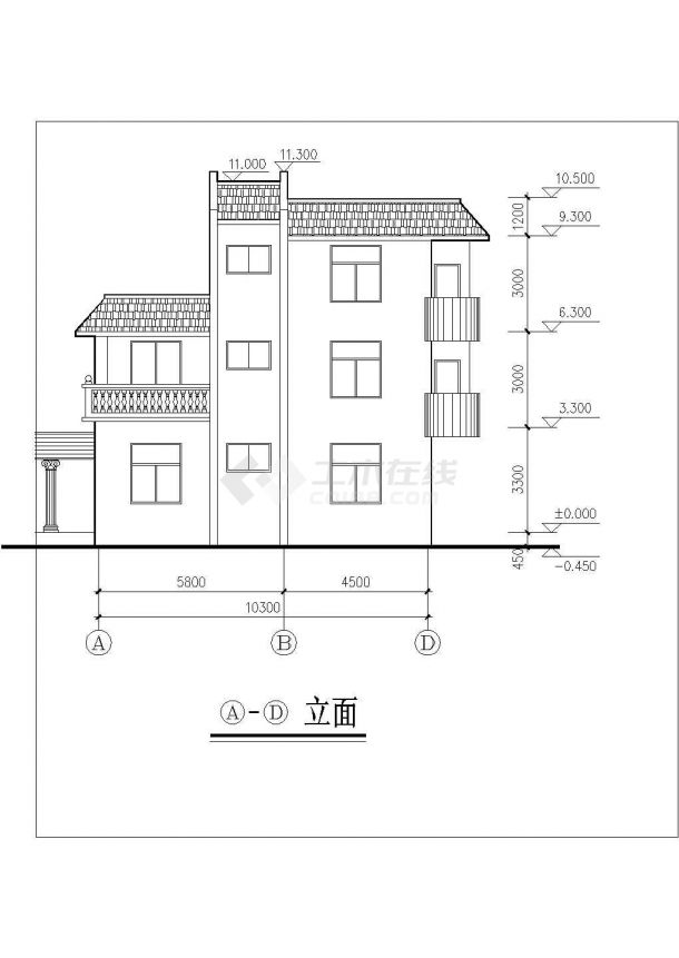 广州市汇和家园小区3层砖混结构高档别墅平立面设计CAD图纸（10x8米）-图一