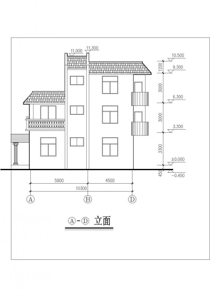 广州市汇和家园小区3层砖混结构高档别墅平立面设计CAD图纸（10x8米）_图1