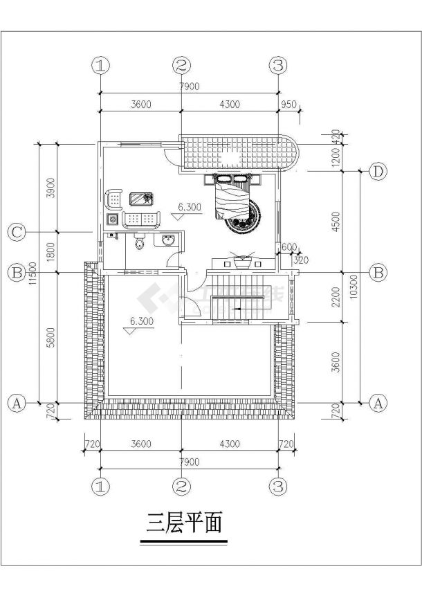 广州市汇和家园小区3层砖混结构高档别墅平立面设计CAD图纸（10x8米）-图二