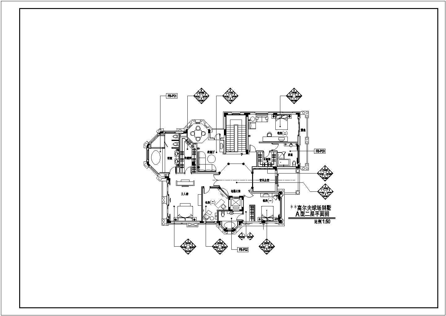 某深圳欧式高尔夫别墅CAD大样详细完整装修图