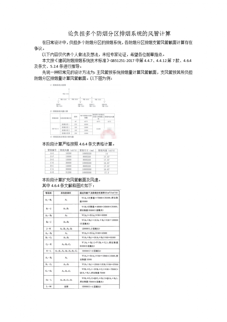 论负担多个防烟分区排烟系统的风管计算-图一