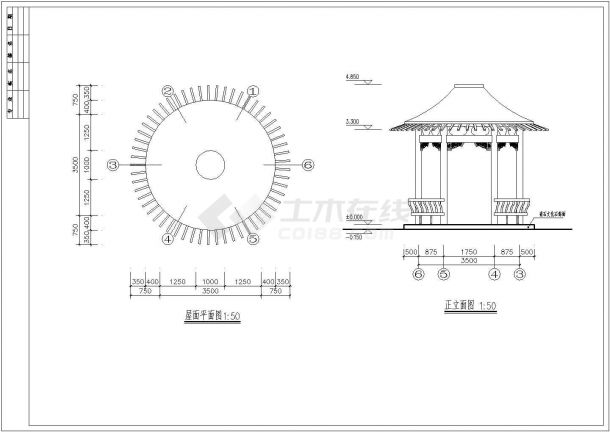 某现代圆亭设计cad全套建筑施工图（含结构设计）-图二