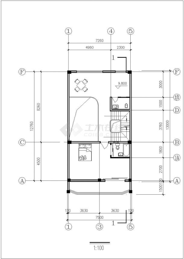 合肥市某村镇515平米五层砖混结构自建民居楼建筑设计CAD图纸-图二