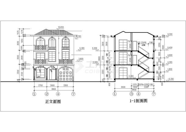 镇江市旭兰沅小区240平米3层框架结构独栋别墅建筑设计CAD图纸-图一