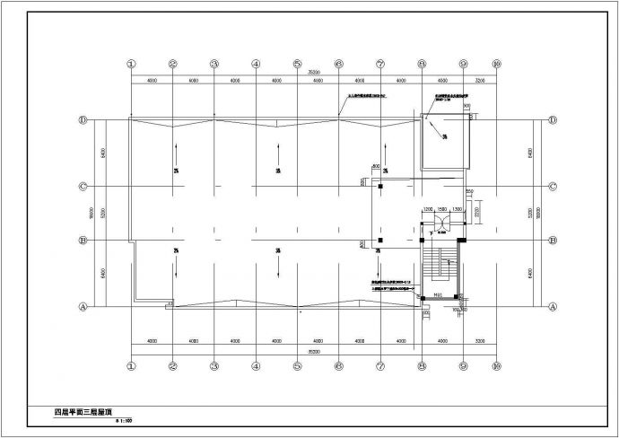 某工厂1900平米3层框混结构职工宿舍楼建筑设计CAD图纸（底层餐厅）_图1