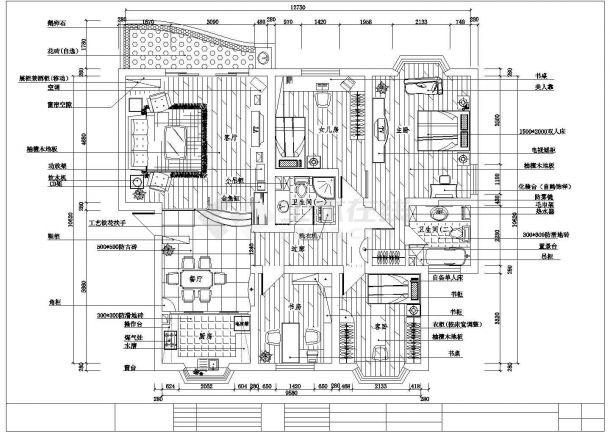 包头市馨安花园小区130平米户型全套装修施工设计CAD图纸-图一