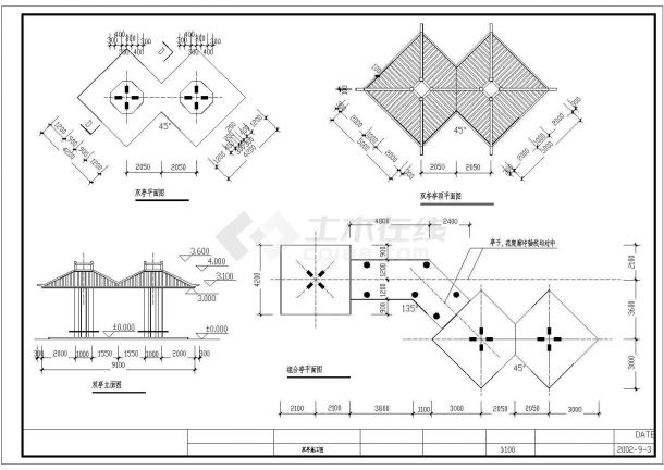 某园林景观工程花架廊及亭等小品设计cad全套建筑施工图（含结构设计）-图二