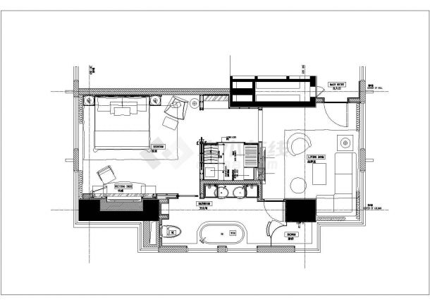 某喜来登大酒店角套套房CAD完整平面设计施工衣柜-图一