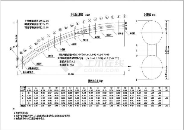 某市鸿福桥2×125m钢管砼拱桥主桥拱肋CAD施工放样设计图-图一