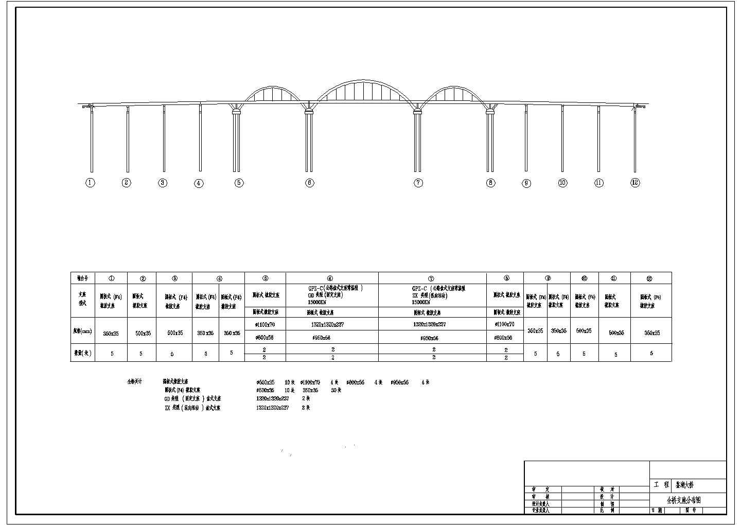 某五跨连续预应力混凝土中承式单肋钢管砼无推力拱CAD节点详细平面图纸