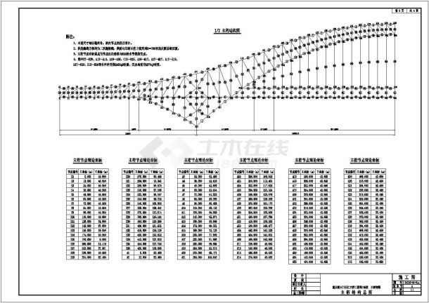 某190+552+190m三跨连续钢桁系杆拱桥结构CAD设计总图-图一