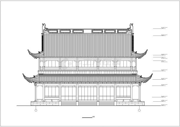 某二层框架结构仿古大殿设计cad全套建筑施工图-图二
