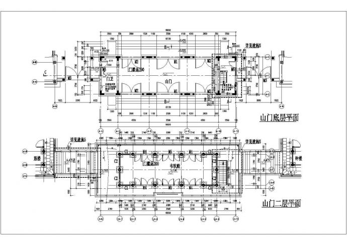 某二层砖混结构仿古山门设计cad全套建筑施工图_图1