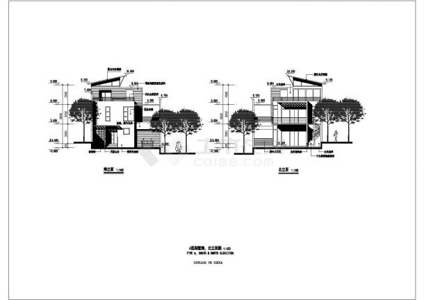 合肥市某小区200-280平四套3层砖混结构高档精装修别墅建筑设计CAD图纸-图二