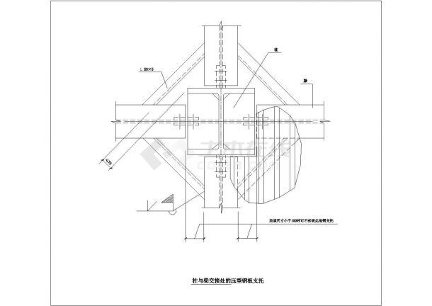 某柱与梁交接处的压型钢板支托CAD详细平面图纸-图一
