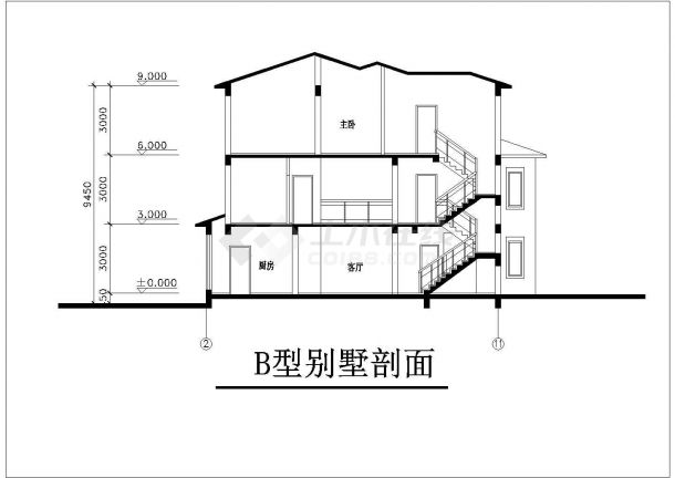 合肥市黎源家园小区410平米3层精美装修高档别墅建筑设计CAD图纸-图一