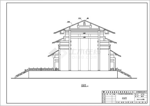 某钢筋混凝土框架结构三重檐歇山顶型大雄宝殿设计cad全套建筑施工图（含设计说明）-图二