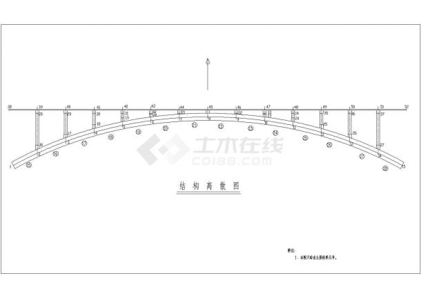 某江大桥118.6米箱形拱结构离散图CAD详细节点图-图一
