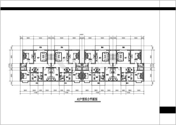 广州某小区四栋住宅楼的标准层平面设计CAD图纸（含户型图）-图一