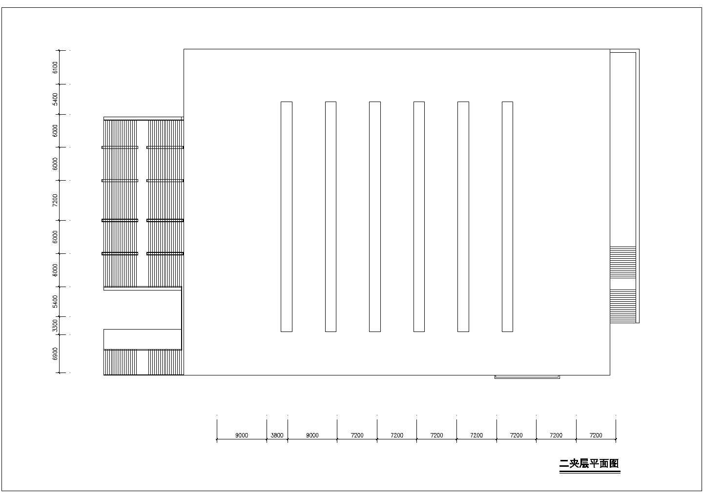 二层带夹层南轩中学体育馆建筑施工cad图(含平面图，共六张)