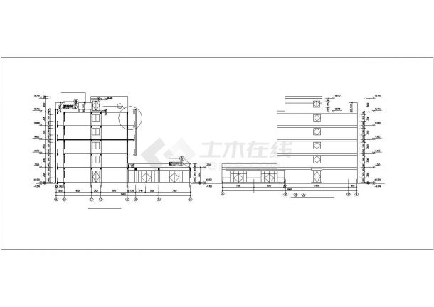 某五金厂2200平米五层框架结构宿舍楼平立剖面设计CAD图纸-图二