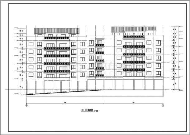 某小6100平米6+1层框混结构临街商住楼平立剖面设计CAD图纸-图二