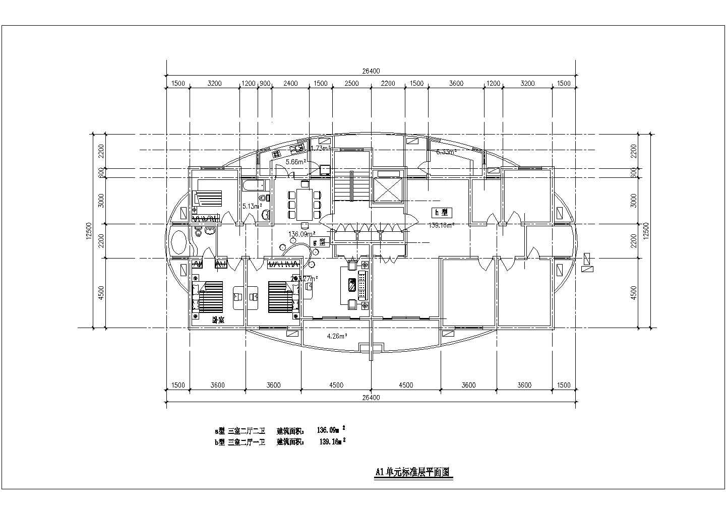 贵阳市某新建小区80-120平米的热门户型设计CAD图纸（5张）