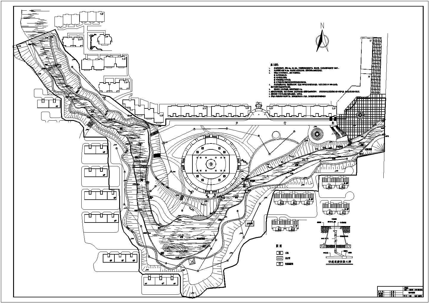 某滨河公园明河喷灌图CAD节点剖面构造图