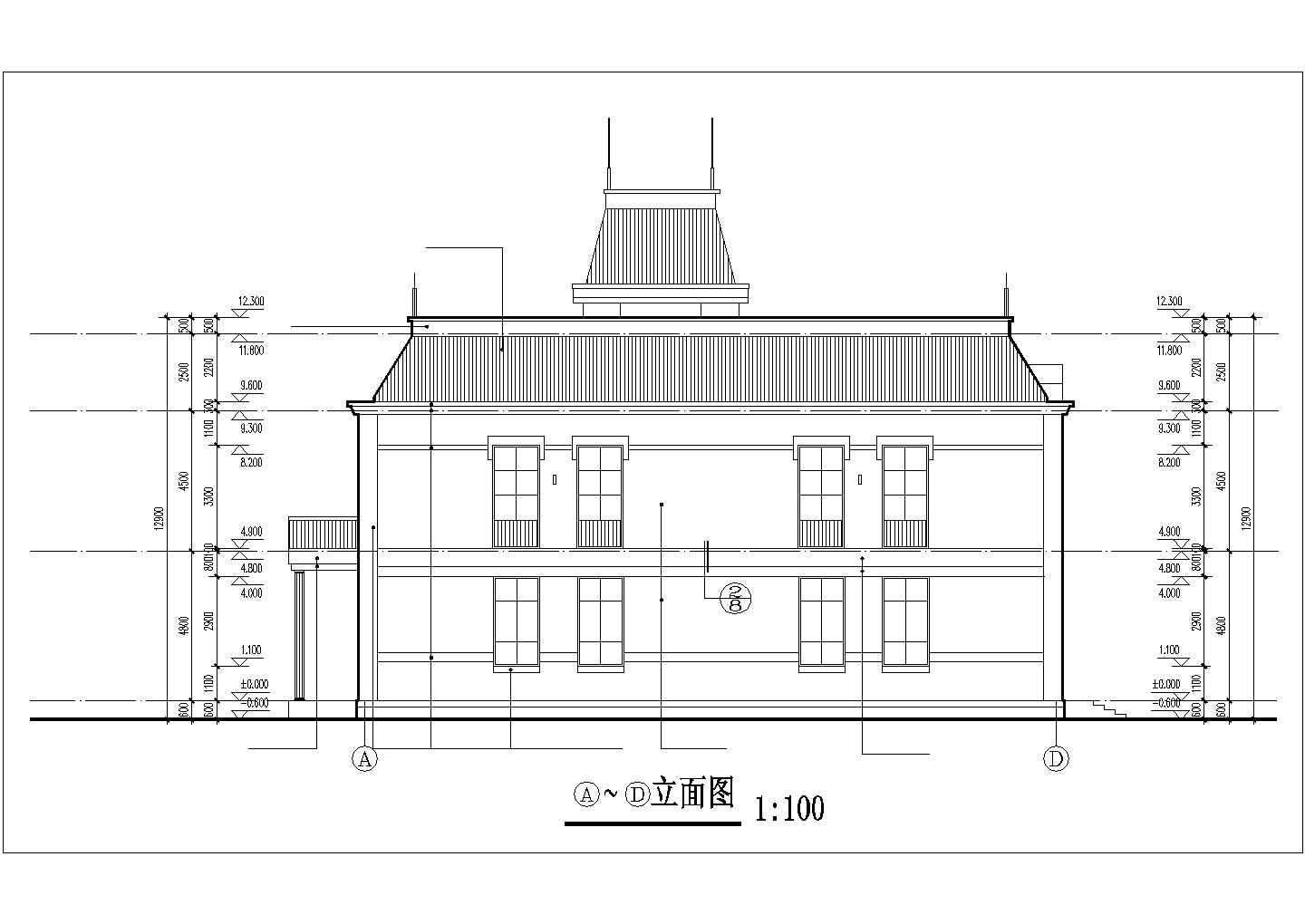 某现代化小区某2层混合结构休闲会所平立面设计CAD图纸