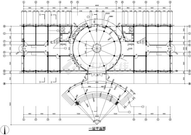 商丘市某小区48x15米4层框混结构小区活动会所平立剖面设计CAD图纸-图一