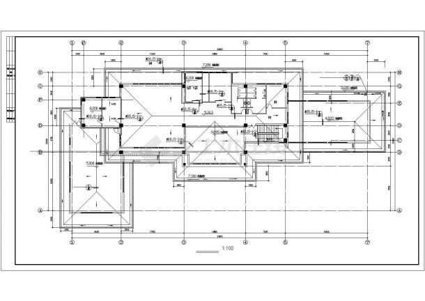 扬州市某小区52x24米左右2层框架结构商务会所平立剖面设计CAD图纸-图一