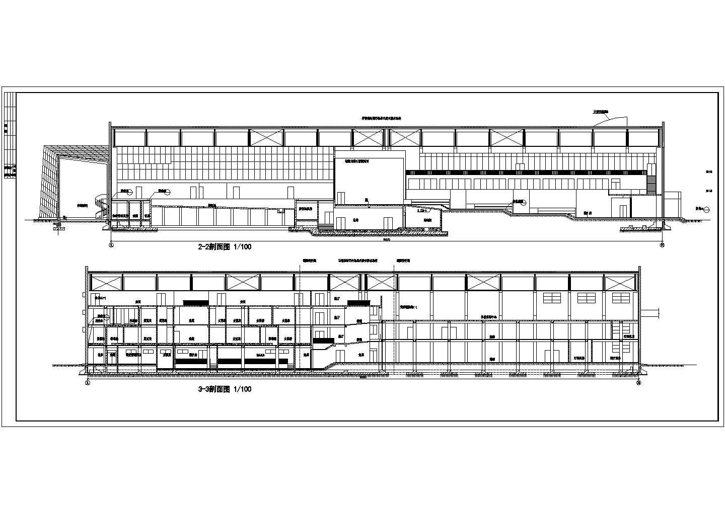 133x40米左右3层框架结构高档商务会所平立剖面设计CAD图纸