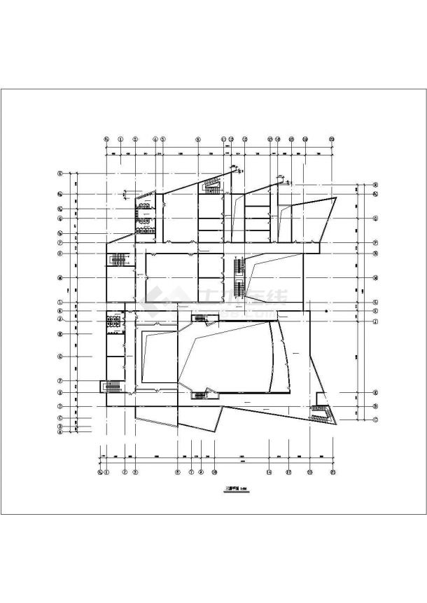 南京市某大剧院5900平米五层框架结构艺术中心平立剖面设计CAD图纸-图一