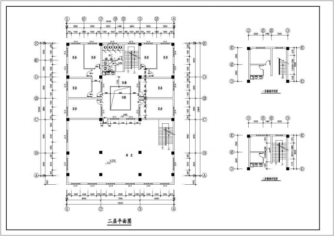 某城市寺庙二层客房建筑工程设计楼层平面图（含楼梯详图）_图1