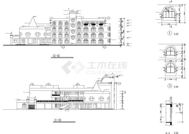 石家庄某附属幼儿园200平米3层混合结构教学楼平立剖面设计CAD图纸-图一