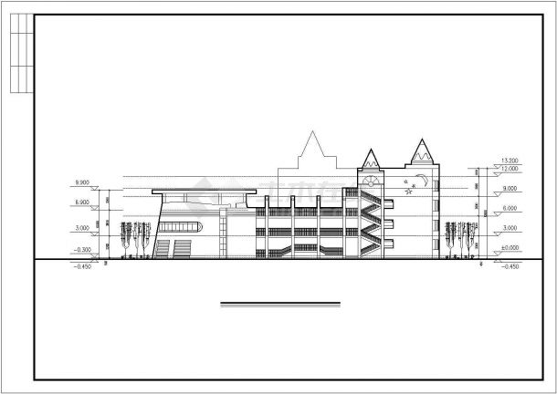 常州武进区某私立幼儿园4层框架结构教学楼平立剖面设计CAD图纸-图二