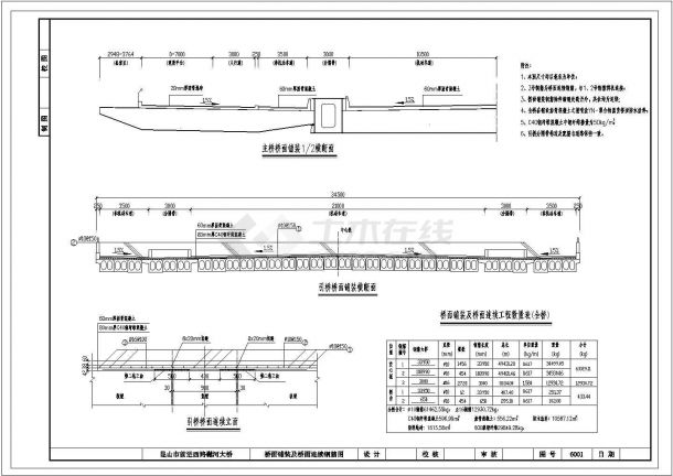 某河大桥110米的斜靠式拱桥带观光台桥面铺装及桥面连续CAD钢筋图-图一