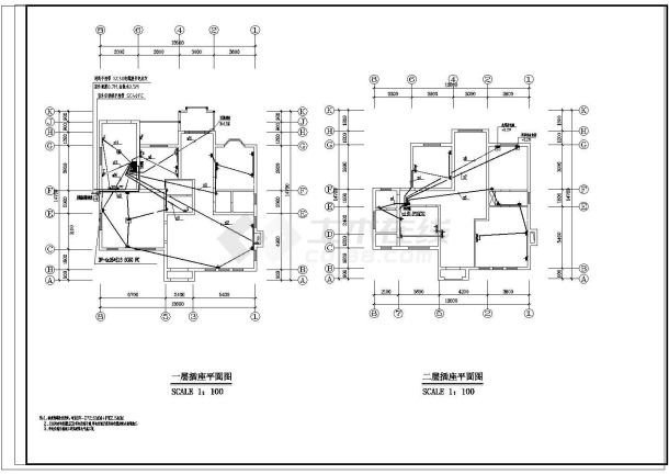 某市某二层木别墅电力电气设计CAD图-图二